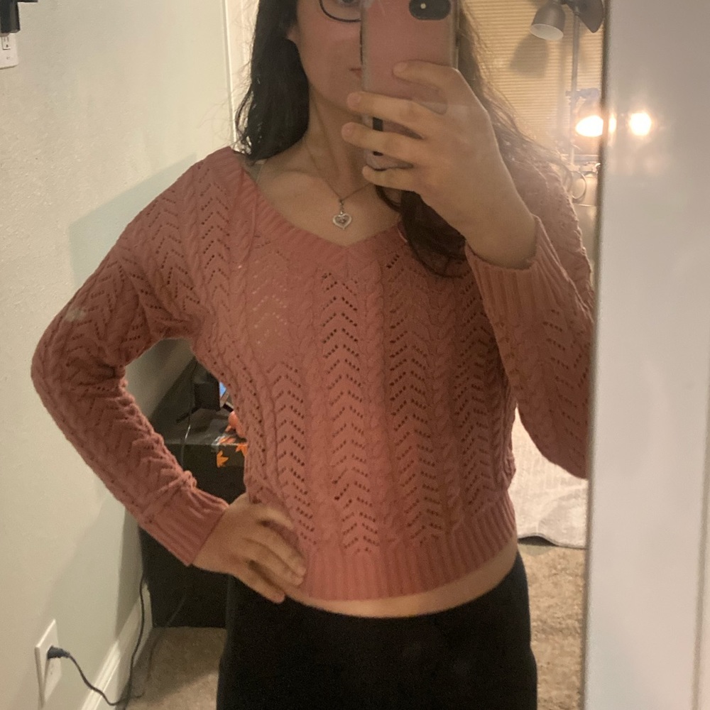 Jessica Simpson salmon/pink cropped sweater, size small